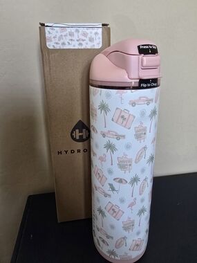 Hydrojug Ease2o 24oz Roadtrip Pink Tropical Water Bottle Flip Top Leakproof NWT